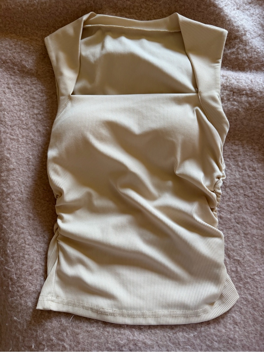 Sleeveless Cream Ribbed Tank Top with Side Ruching